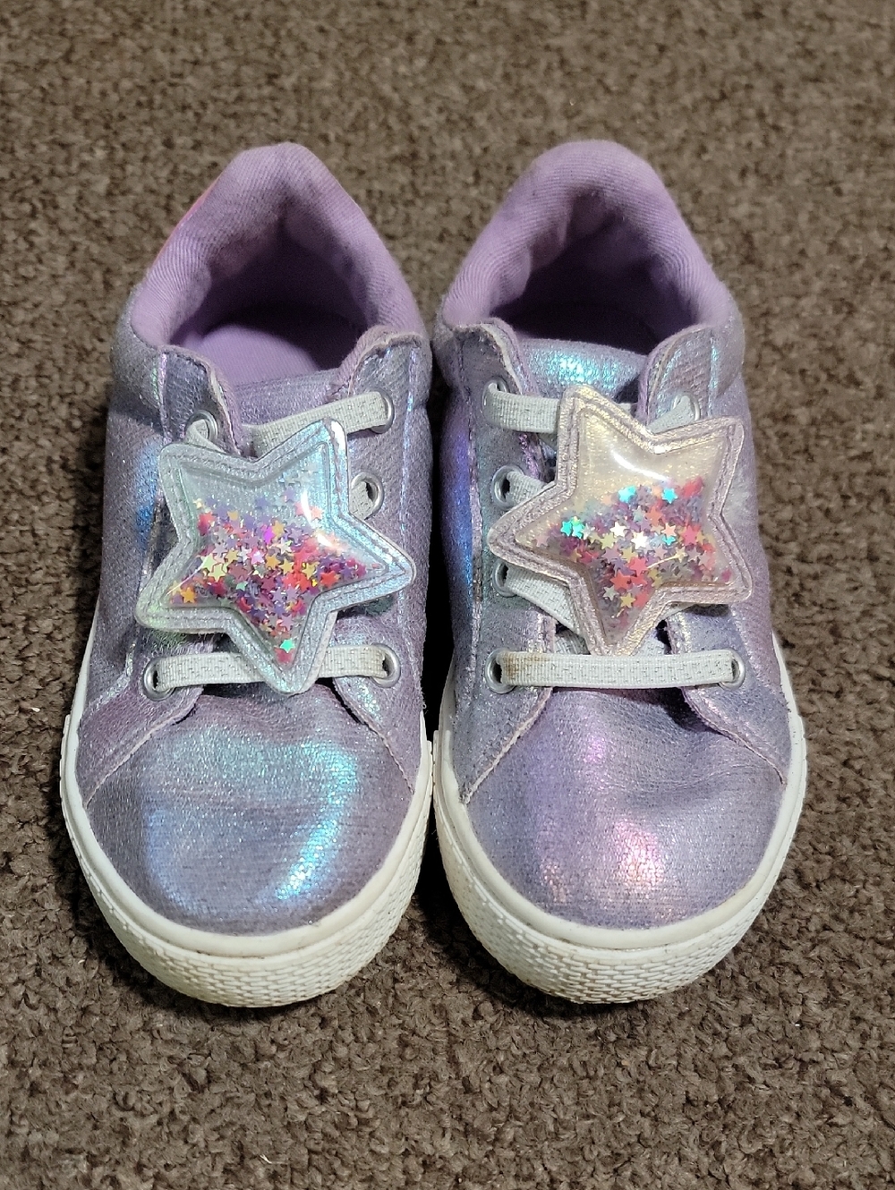 Girls' Iridescent Lavender Star Sneakers - Sparkle Detail Size 10 Toddler